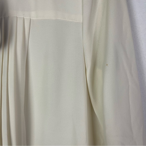 Anne Klein Cream Pleated Black Tie Neck Long Sleeve Button Down 4 - Picture 6 of 6